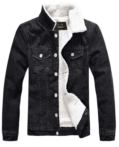 Duohropke Giacca in jeans da uomo imbottita invernale in pile con pelliccia, colletto a montante, giacca in denim, calda, mantello da cowboy, giacca Sherpa, giacca da camionista, pelliccia di teddy