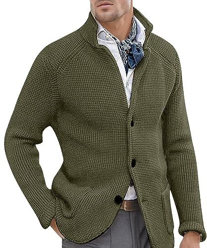 Genérico Cardigan Lana Hombre, Chaqueta Punto Hombre Talla Grande Solapa con Botones Corte Regular Cárdigan De Punto Color Liso Holgado Casual Punto Grueso Suéter Otoño Invierno