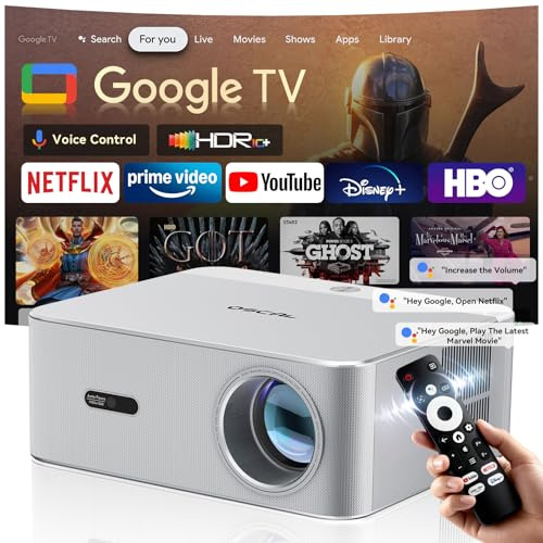 【Official Licensed Google TV】4K Projector with WiFi 6 and Bluetooth, Smart Movie Projector with Auto Focus/HiFi Sound, 200 Display Home Theater, Proyector Compatible with Phone&PC, Indoor&Outdoor Use