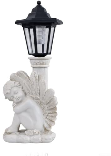CNANRNANC Ange pilier romain antique - Décoration solaire d'extérieur - Statue de jardin en résine pour cour, patio et cour - Gris (ange du genou gauche)