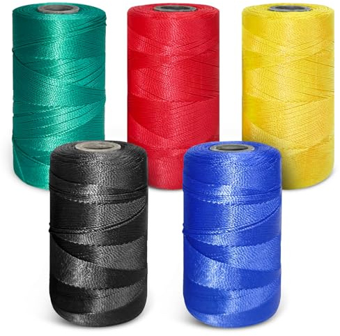 NEWSEED 5 Rolls Mason Line, 1300FT Per Roll #18 Nylon String Line, Nylon Twine for Gardening, Masonry Tools, Construction Layout, Crafting DIY Project, Fluorescent Multicolor