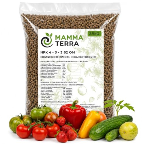MammaTerra Hühnermist Pellets – Organischer Langzeitdünger für Tomaten, Gemüse, Hochbeet & Garten – Natürlicher NPK Dünger – Geruchsarm & Für ökologischen Landbau geeignet (2,5)