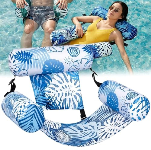 Inflatable Pool Chair & Adult Pool Float, Foldable Floating Pools Hammock with Backrest and Armrests, Pools Lounge Chair for Pools Parties, Summer Water Fun (C)