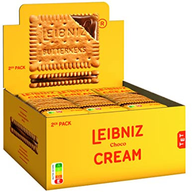 LEIBNIZ Cream Choco, Thekenaufsteller, 2 knusprige Butterkekse mit zarter Schokoladencreme, praktischer 2er Pack-Aufsteller (18 x 38 g)