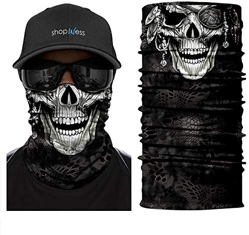 ShopINess Halsvärmare Multifunktionell Tubhalsduk Dödskalle | Bandana & Ansiktsmask för Motorcykel, Cykel, Skidåkning, Snowboard, Sport, Festival & Halloween | Unisex (Pirat)