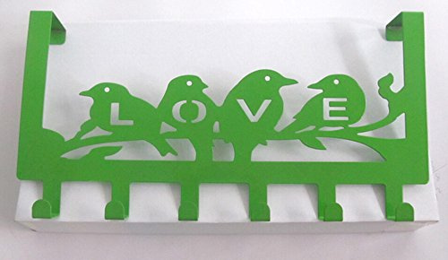 8001 Modern Design Türhaken, Türgarderobe mit 6 Haken & Motive, aus hochwertigem rostfreiem Stahl, Schutz vor Schäden mit Eva auf der Rückseite, Größe 40x22cm (Grün (Vogel))
