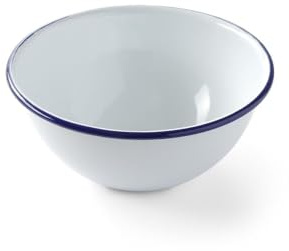 HENDI Bol en acier émaillé blanc, avec bord bleu, saladier, grand bol à soupe et à salade, bols de service à céréales, 0,92L, ø160x(H) 74mm