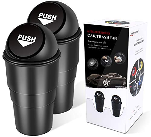YIOVVOM Cubo de basura para coche con tapa, a prueba de fugas, contenedor de basura pequeño para automóvil, oficina, hogar, cocina, dormitorio, set de 2 (negro)
