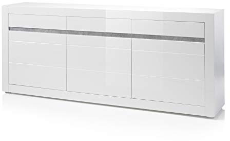 Newfurn Sideboard Kommode Modern Anrichte Highboard Mehrzweckschrank II 217x90x 42 cm (BxHxT) II [Finn.Twelve] in Weiß/Weiß Hochglanz Wohnzimmer Schlafzimmer Esszimmer