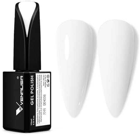 VENALISA Esmalte Semipermanente de Pintauñas blanco 15ml Esmaltes de Uñas soak off Gel UV LED Kit de Esmaltes de Uñas en Gel Soak Pintauñas Semipermanentes Perfecto para Principiantes