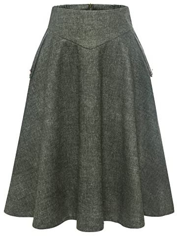 Winterrock Damen Lang Vintage Elegant Warm Elastische Taille A Linie Casual Hohe Taille Knielang Rock Army Green S