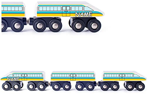 alles-meine.de GmbH Holz Eisenbahn Modellwahl Schnellzug - inkl. Name - 3 Teile - mit beweglichen Achsen - passend für alle Schienen-Systeme & Straßen - z.B. Brio/Heros/E..