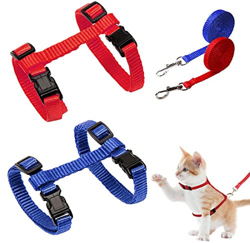 2 Stück Katzengeschirr Geschirr Weiche Katzengeschirr mit Leine,Verstellbare Nylon Geschirre Katzenleine für Kätzchen Welpe Kaninchen Hase