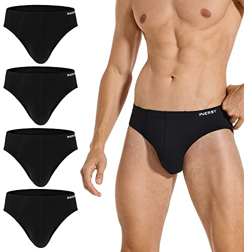 INNERSY Slip Herren Schwarz Unterhosen Männer Klassische Unterwäsche Midi Herren-Slips 4 Pack (L, 4 Schwarz)