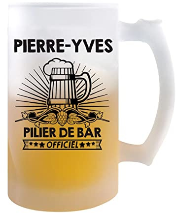 Planetee Chope de bière Pierre-Yves Prénom pilier de Bar | Verre à bière pinte Cadeau humour alcool original | Imprimé en France