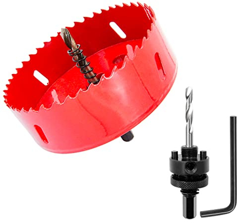 Laiwei 4.53 inch hole saw, 115mm cutter, with A2 heavy duty mandrel drill bit for drilling wood, Thin sheet metal, aluminum profiles, drywall, PVC and other materials, electric tool(4-1/2'')