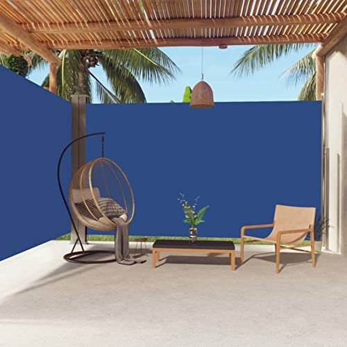ZEYUAN Seitenmarkise Ausziehbar, Windschutz Terrasse, Balkon Windschutz, Balkon Sichtschutz, Sichtschutz Zaun, Sichtschutzzaun, Markise Balkon, Sichtschutzwand, Blau 220x600 cm