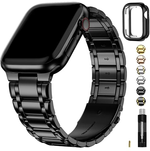 Fullmosa Armband Kompatibel mit Apple Watch SE Series 9 8 7 6 5 4,45mm 44mm,Schwarz