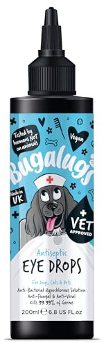 BUGALUGS Dog Eye Drops 200ml, Antiseptic eye drops for dogs, puppy, cats & animals. Antibacterial helps dry, itchy, irritated, gunky & tear stain eyes. Eye Wash Cleaner