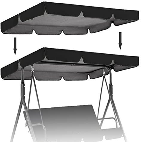 Patio Canopy Swing Cover Replacement Canopy for Swing Seat 2 & 3 Seater Swing Chair Canopy Cover Anti-UV/Waterproof Hammock Cover Top for Outdoor Garden Patio,Black,190 * 132 * 15cm