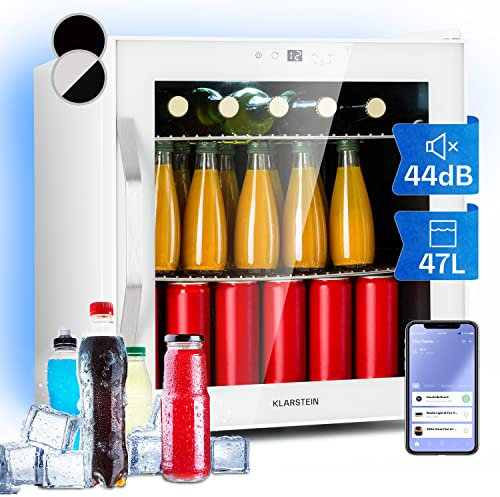 Klarstein Mini Kühlschrank mit Glastür, Kleiner Mini-Kühlschrank Leise für Zimmer & Garten, Indoor/Outdoor Getränkekühlschrank mit IoT/App-Steuerung, Kühlschrank für Kosmetik & Getränke, 5-18°C, 47L