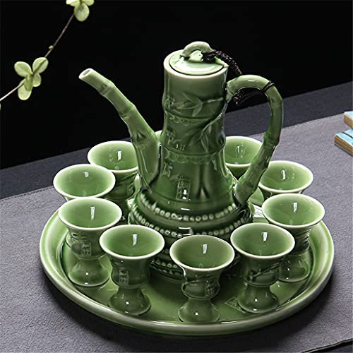 Olla de vino antigua, juego de vino Celadon, cerámica, vino doméstico, copa de vino de pie alto, plato de vino