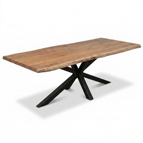 SAM Esstisch Cali 300x100 cm Akazie Natur Spider-Gestell schwarz | Baumkantentisch massiv, Akazienholz naturfarben, Esszimmertisch, Industrial-Design