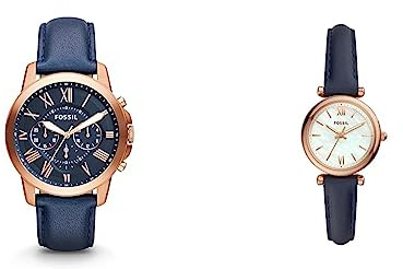 Fossil Montre pour Hommes Grant, Mouvement Chronographe à Quartz & Montre pour Femmes Carlie, Mouvement à Quartz, Boîtier en Acier Inoxydable Or Rose de 28 mm avec Bracelet en Cuir, ES4502
