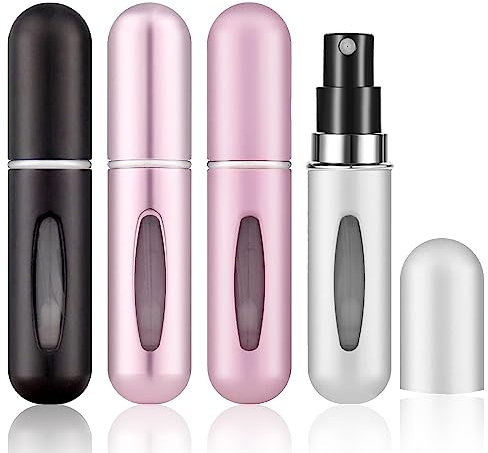 Movstriker 4PCS Perfume Atomizer Bottle, 5ML Travel Atomiser Refillable Mini Spray Bottles, Portable Bottle Empty Cologne Dispenser for Holiday and Outdoor Activities