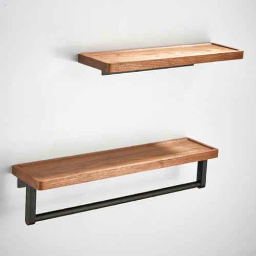 SPORTARC Estantes flotantes montados en la pared, estante de almacenamiento de pared, estante de madera maciza, estantes de nogal sin perforaciones para sala de estar, dormitorio, cocina