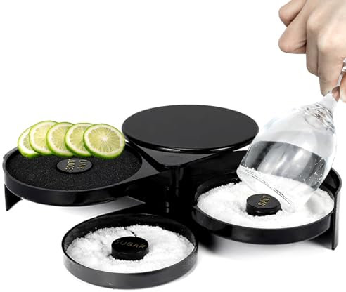 1 Pack 3 Tier Bar Glass Rimmer for Cocktail and Margarita Salt Rimmer Set with Sponge,Bar Accessories for The Home bar Set Plastic Bartender Tool for Margarita Salt,Black