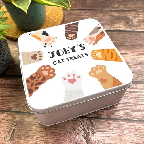 Square Biscuit Pet Storage Funny Colourful Cats Personalised Cat Treat Tin Personalised Gift | Custom Gift | Personalized Tin | Personalised Tins | Gift For Her | Gift For Him