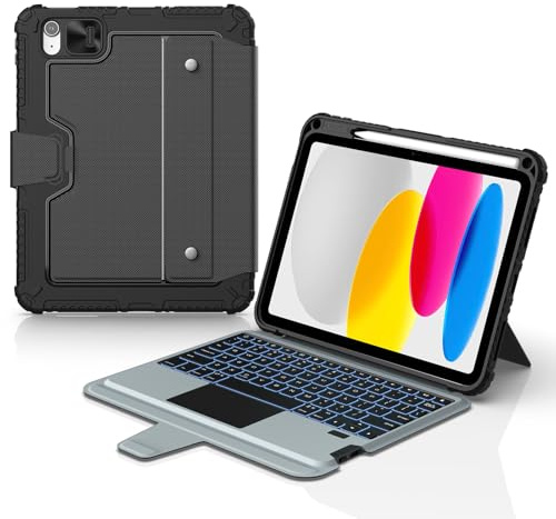 Nillkin iPad A16(11th)/ iPad 10th Generation Case with Keyboard 10.9”2025/2022, Detachable Backlit Magic Keyboard, Shockproof Case with Pencil Holder, Slide Camera Cover，QWERTY Layout, Black