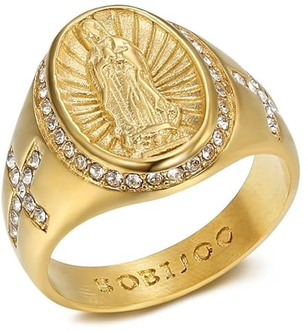 BOBIJOO JEWELRY - Ring der Jungfrau Maria Sara und Kreuz aus Stahl mit Golddiamanten - 23,2 (14 US)
