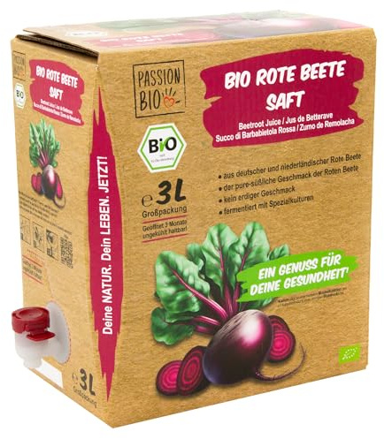 Bio Rote Beete Saft, 3 Liter – 100% Rote Beete Saft, milchsauer vergoren – in Deutschland abgefüllt – kein erdiger Geschmack – kein zugesetzter Zucker (lt. Gesetz), enthält von Natur aus Zucker