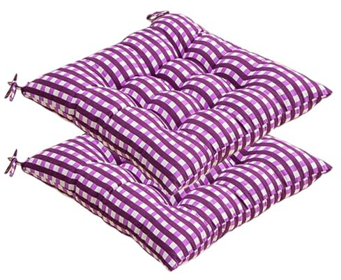 Viusneun 2 er Set Stuhlkissen 40 x 40 cm, Landhaus karo Sitzkissen Ausgezeichneten Sitzkomfort Sitzpolster weicher Outdoor und Indoor Auflagen (Lila)