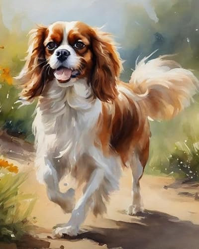 ZMHZMY Malen nach Zahlen Cavalier King Charles Spaniel Painting by Numbers Kit DIY ölgemälde Kit für Erwachsene,Anfänger Painting Set 16x20 Zoll Leinwanddruck Wandkunst Dekoration