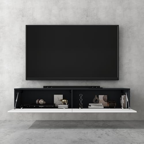 doporro Mobile Porta TV Sospeso 240 cm con 2 Ante per Soggiorno | Finitura Antracite Opaco + Bianco Opaco, Installazione Sospesa a Parete, Struttura a 2 Ante, Madia Consolle per Salotto