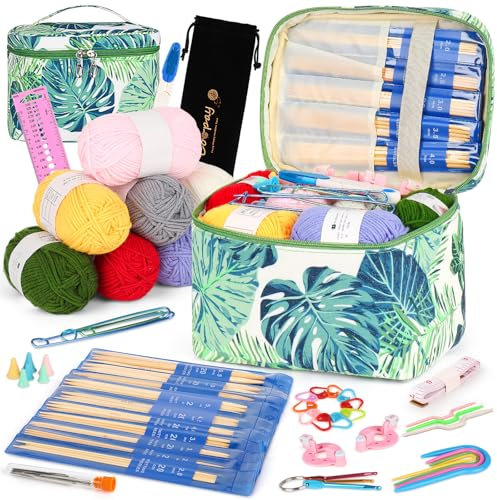 Coopay Stricken für Anfänger Set, 50 Stück Bambus Stricknadeln Set mit Wolle, Strickzubehör und Tasche, 20 cm Nadelspiel 2,0-6,5 mm Stricknadeln für Socken, Reichlich Stricknadel Set Geschenk