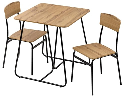 Baroni Home Set Tavolo Quadrato da Pranzo con 2 Sedie, Design Moderno, Leggero, per Interni ed Esterni, per Sala da Pranzo, Ristorante. In MDF e Acciaio, Montaggio Facile, Nero Effetto Rovere