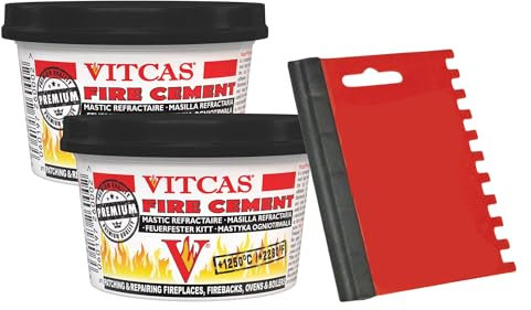 Fireplace Ready Mix Black Fire Cement Bundle for Indoor Use, For Fireplaces, Wood Burning Stoves, Fire Bricks & Boilers, Includes x2 Vitcas Black Fire Cement 500g + Applicator Grout Tool