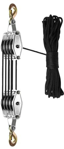 Block- und Tackle-Flaschenzugsystem, Seilzug-Flaschenzugsystem, 4-Rad-Garage-Hebezeug-Riemenscheibensystem, Sparen Sie Aufwand, 65-Fuß-Seil-Hebevorrichtung, Flaschenzugsystem, 8:1-Hebekraft