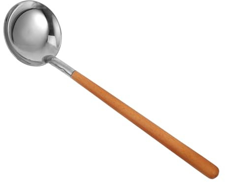 iplusmile Stainless Steel Soup Ladle and Gravy Spoon with Long Wood Handle, 304 Kitchen Serving Utensil for Home and Restaurant, Lightweight Japanese Water Ladle for Sauces and Hot Pot
