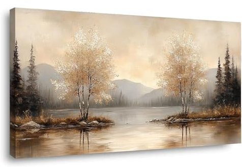 BOHUO Grau, weiß Kunstdrücke auf Leinwand Baum Wandbilder, Retro Querformat Baum des Lebens Bild Moderne Gemälde für Yoga-Raum Home Wanddeko-60x120cm Gerahmt