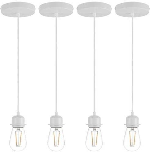 Xisakaca 4 Pack Vintage Pendant Light Kit, Farmhouse E27 Base Industrial Lamp Lantern Socket Canopy Kit Cord Holder, DIY Hanging Light Ceiling Lighting Fixture for Kitchen Island Corridor Bar Cafe