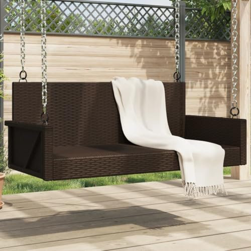 CFODOJ Sitzbank für den Außenbereich, Gartenbänke, Schaukelbank, braun, 119 x 56 x 48 cm, Polyrattan