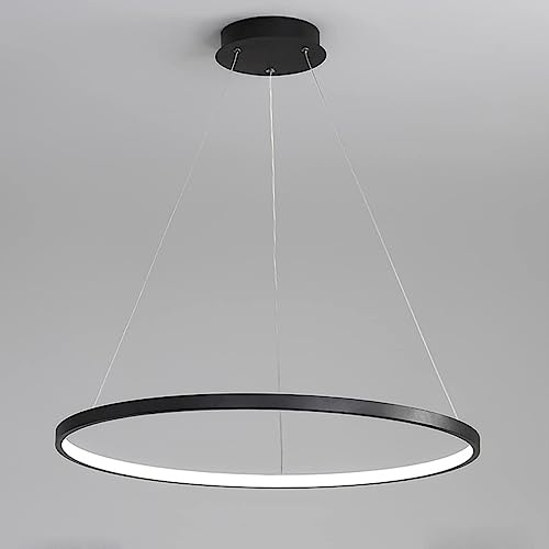Suspension LED moderne à intensité variable avec télécommande - Hauteur réglable - Pour salon, salle à manger, bureau et chambre à coucher - Noir - Rond - 80 cm