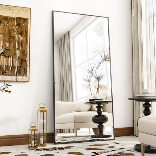 BEAUTYPEAK Übergroßer Großer Ganzkörperspiegel 102x218 cm, Bruchsicher Standspiegel Hängend oder Lehnend an die Wand, Groß Bodenspiegel mit Ständer für Schlafzimmer, Wohnzimmer oder Ankleidezimmer