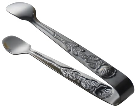 Stainless Steel Sugar Tongs with Rose Pattern, Household Coffee Embossed Rose, Multifunctional Food Tongs, Kitchen Utensils for Holding Ice, Sugar, Appetizers and Desserts Noble Elegant