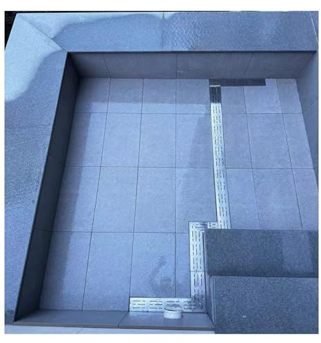 DGAMHF Set di grondaie per drenaggio in acciaio inox 304, set di scarico lineare stretto per canali, copertura per doccia rettangolare, asta esterna per pavimento del bagno (100 x 10 x 5 cm)